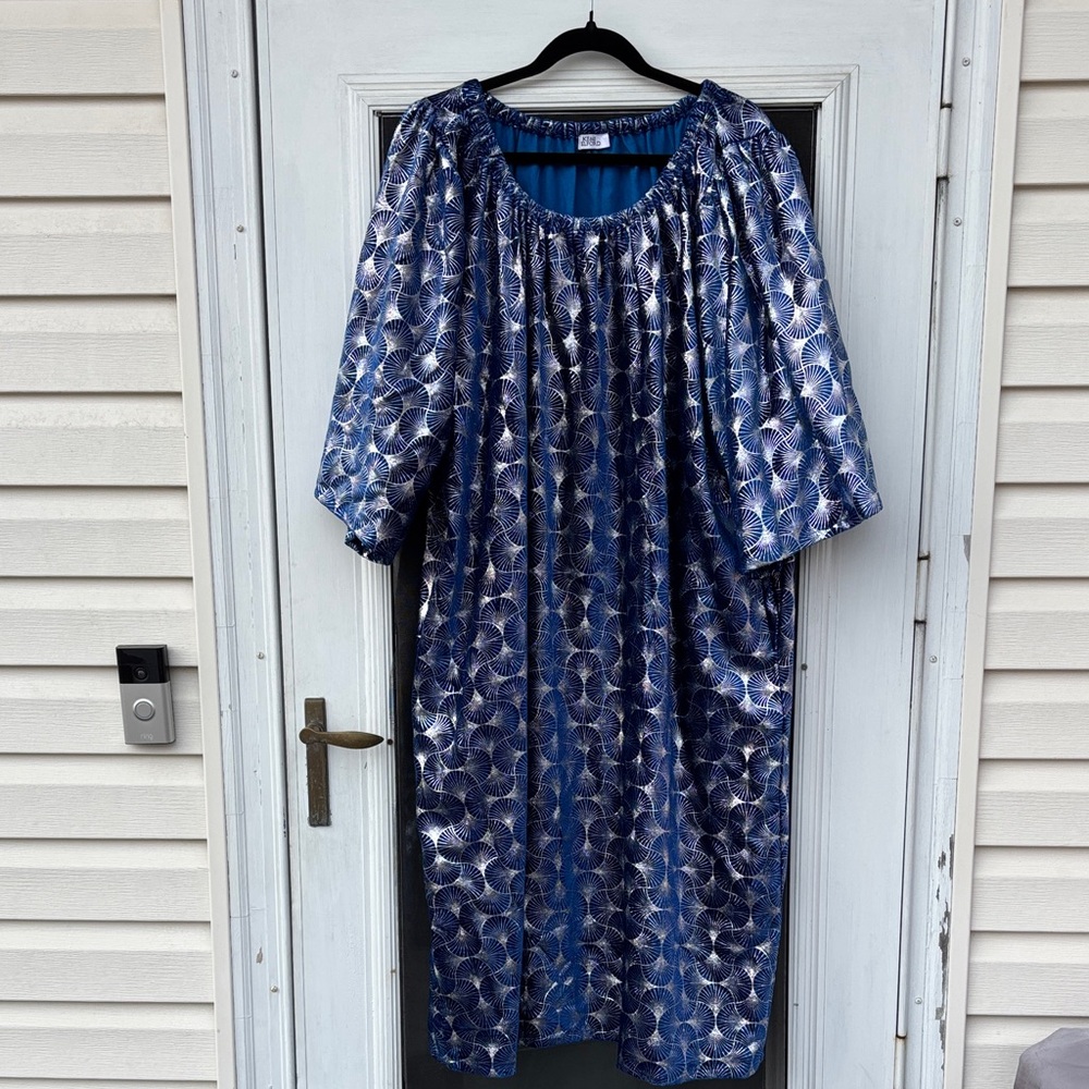 KEMI TELEFORD LADIES BLUE SILVER VELVET DRESS-XL